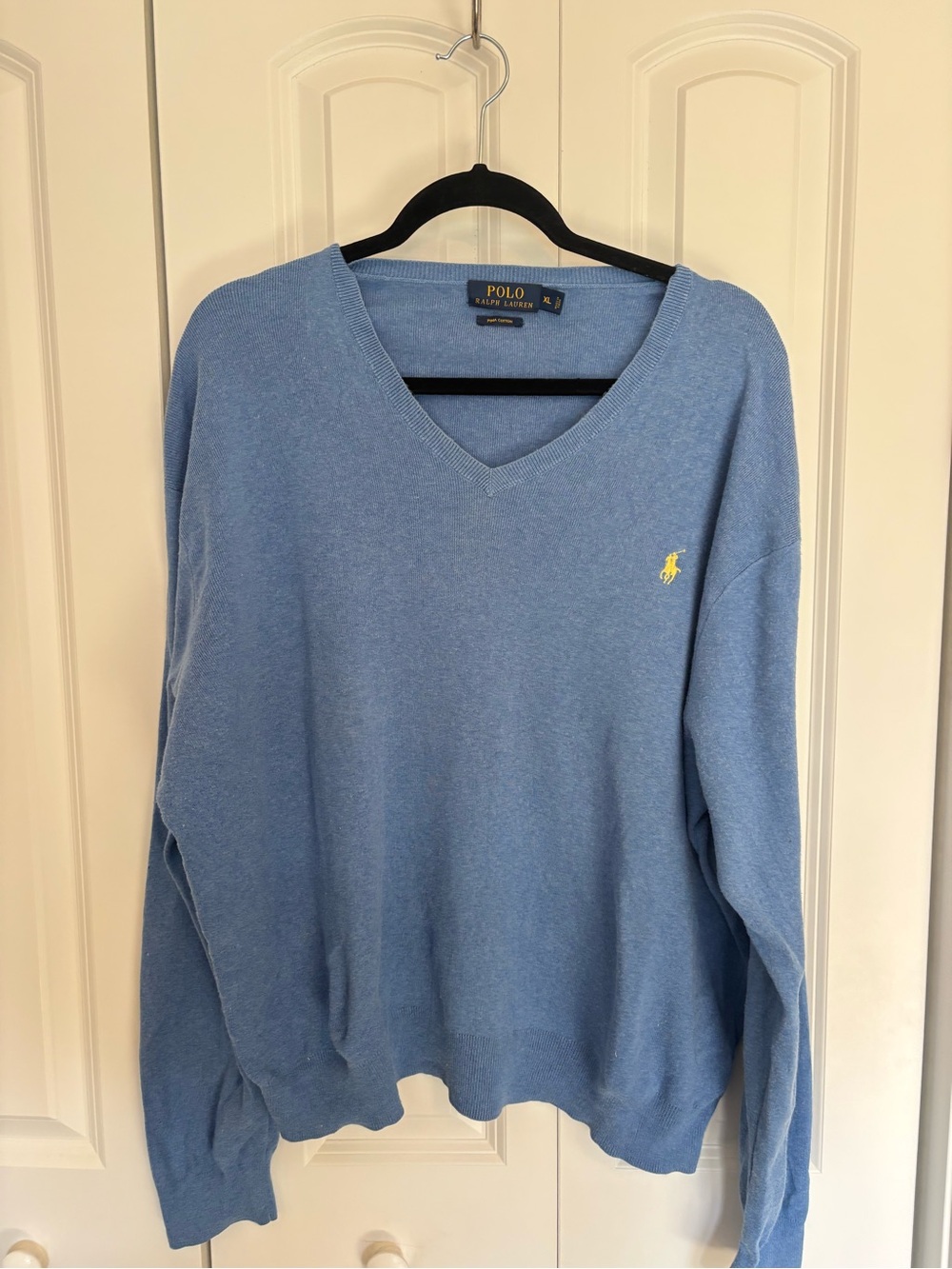 Polo by Ralph Lauren Men's Light Blue V-Neck Sweater 100%cotton